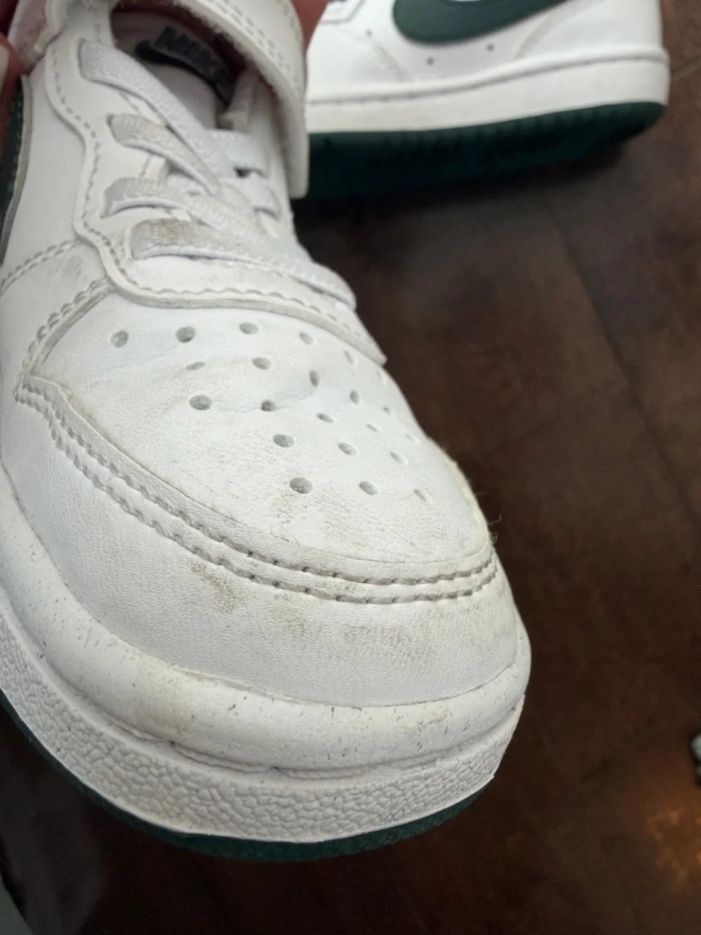 Nike White and Dark Green Kids Low-Top Sneakers - Picture 2 of 7